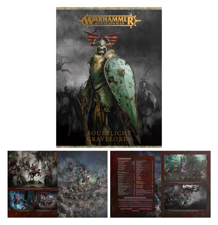 Soulblight Gravelords Deathrattle box, Battletome and Cards.